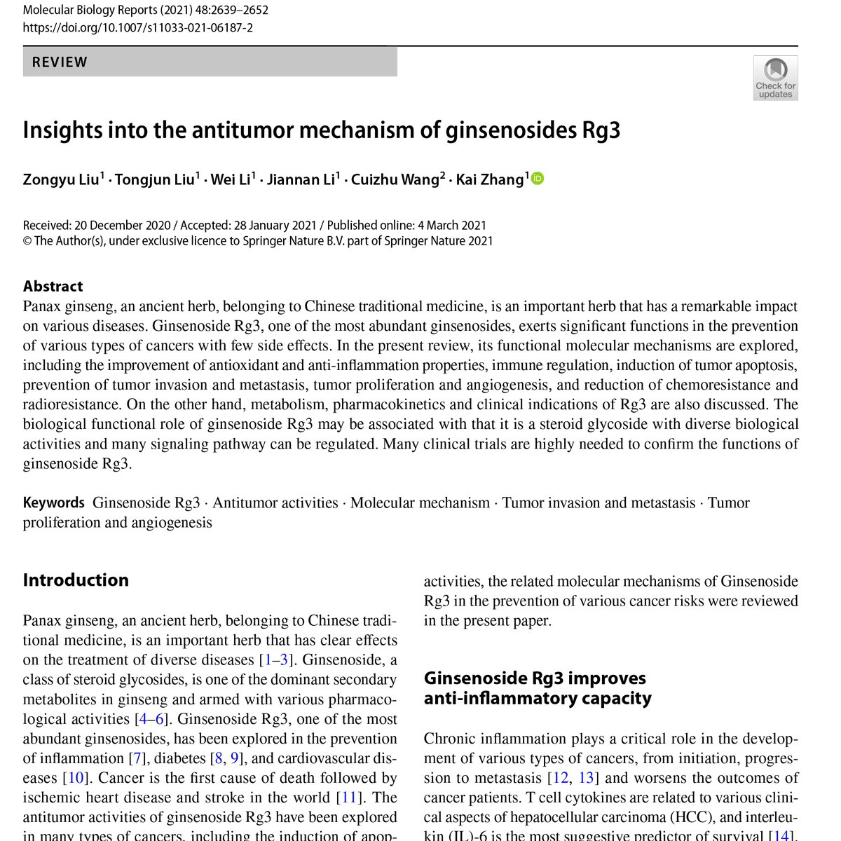Cơ chế phân tử chống ung thư của Ginsenoside Rg3