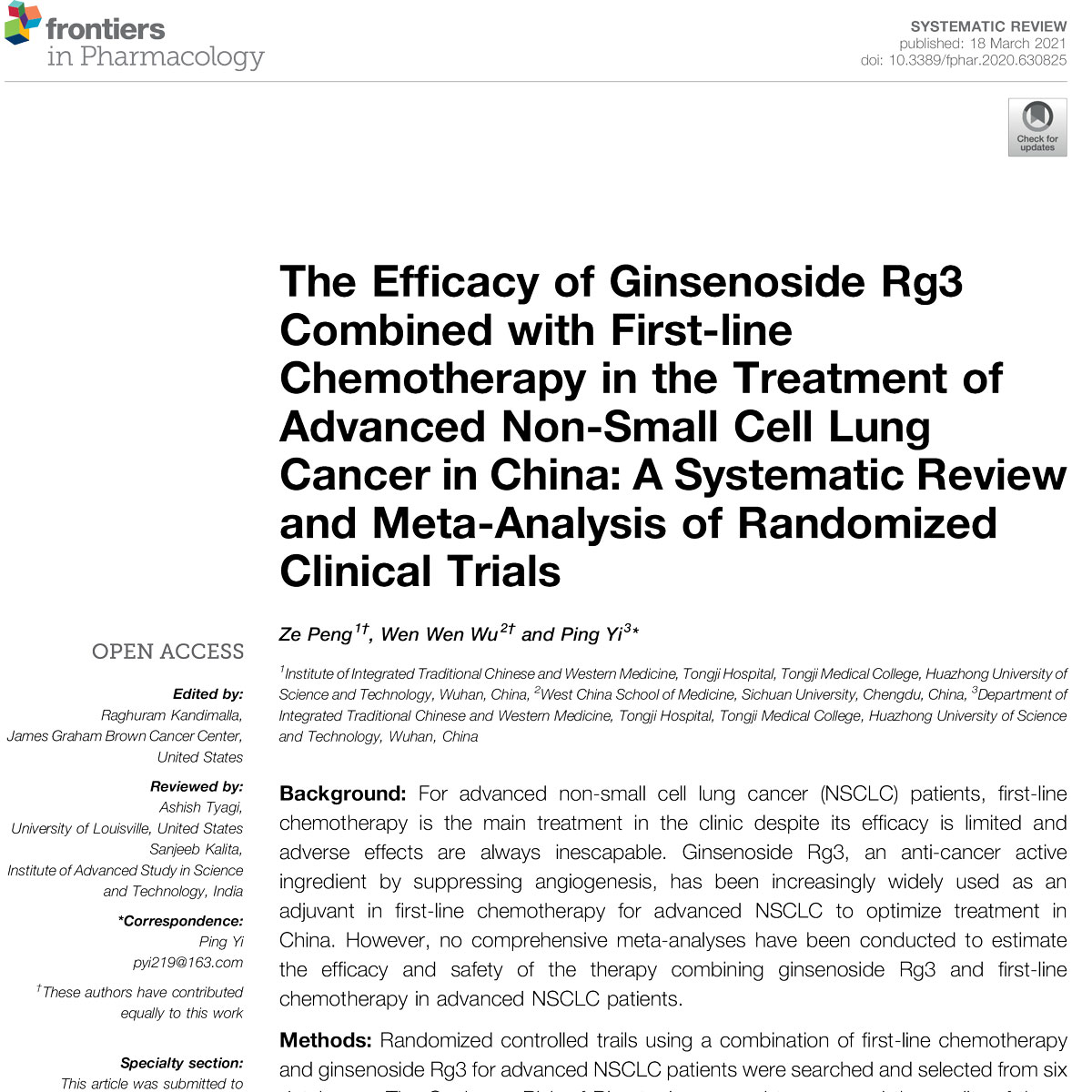 meta-analysis-RCTs: ginsenoside Rg3 kết hợp với hóa trị bậc một trong điều trị NSCLC