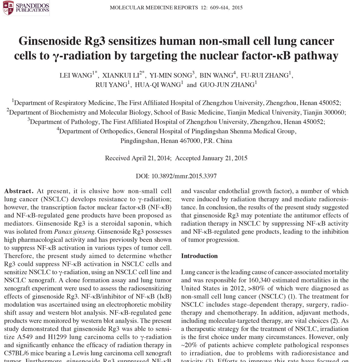 Rg3 giúp tăng độ nhạy cảm với xạ trị ở ung thư phổi không tế bào nhỏ