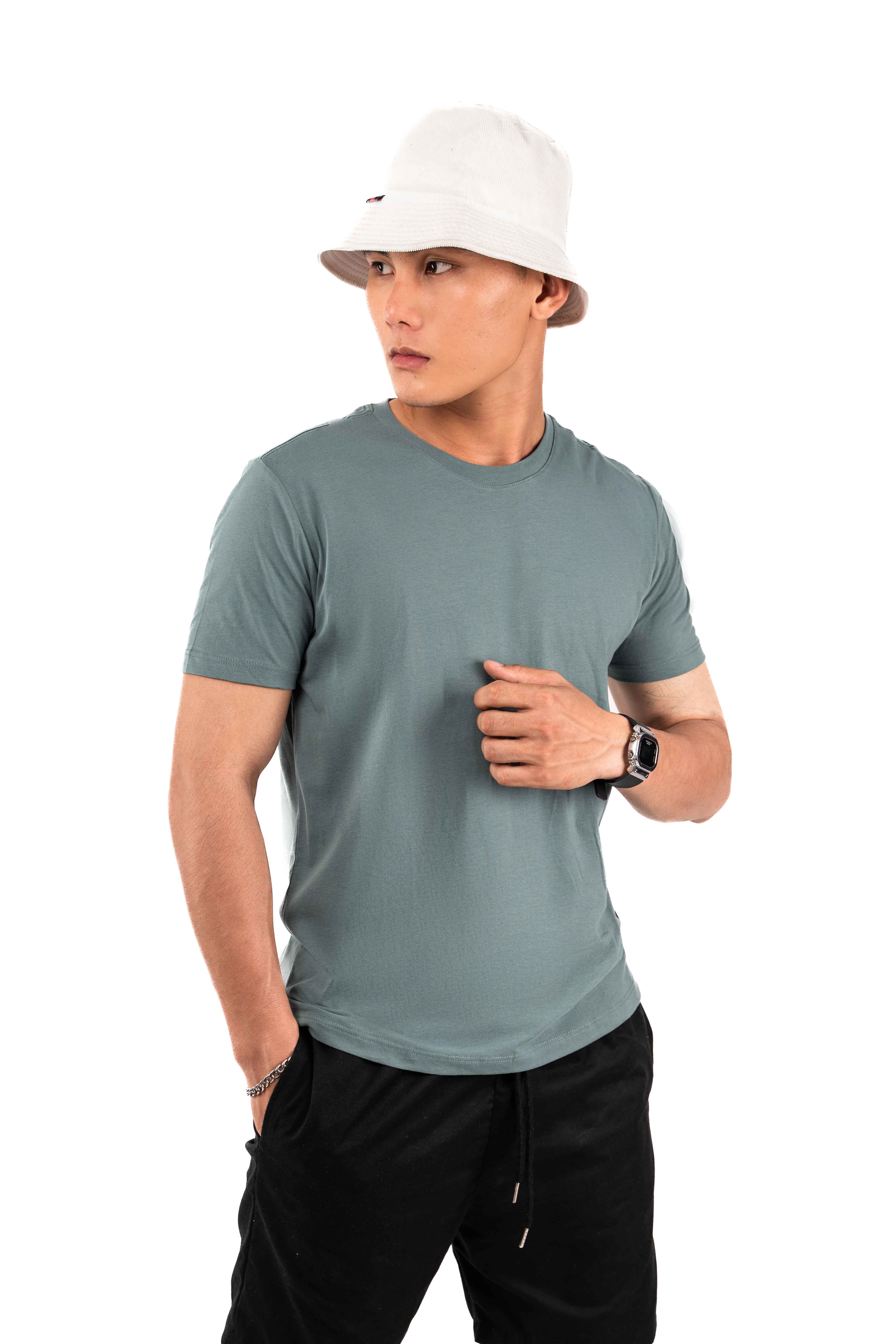 Áo Thun Nam Cổ Tròn Màu Xanh Đá