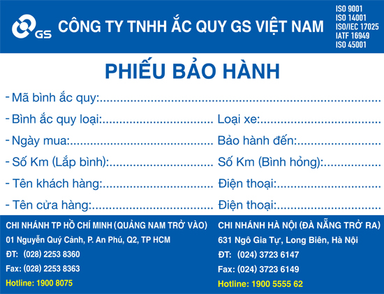 Chính sách bảo hành ắc quy GS