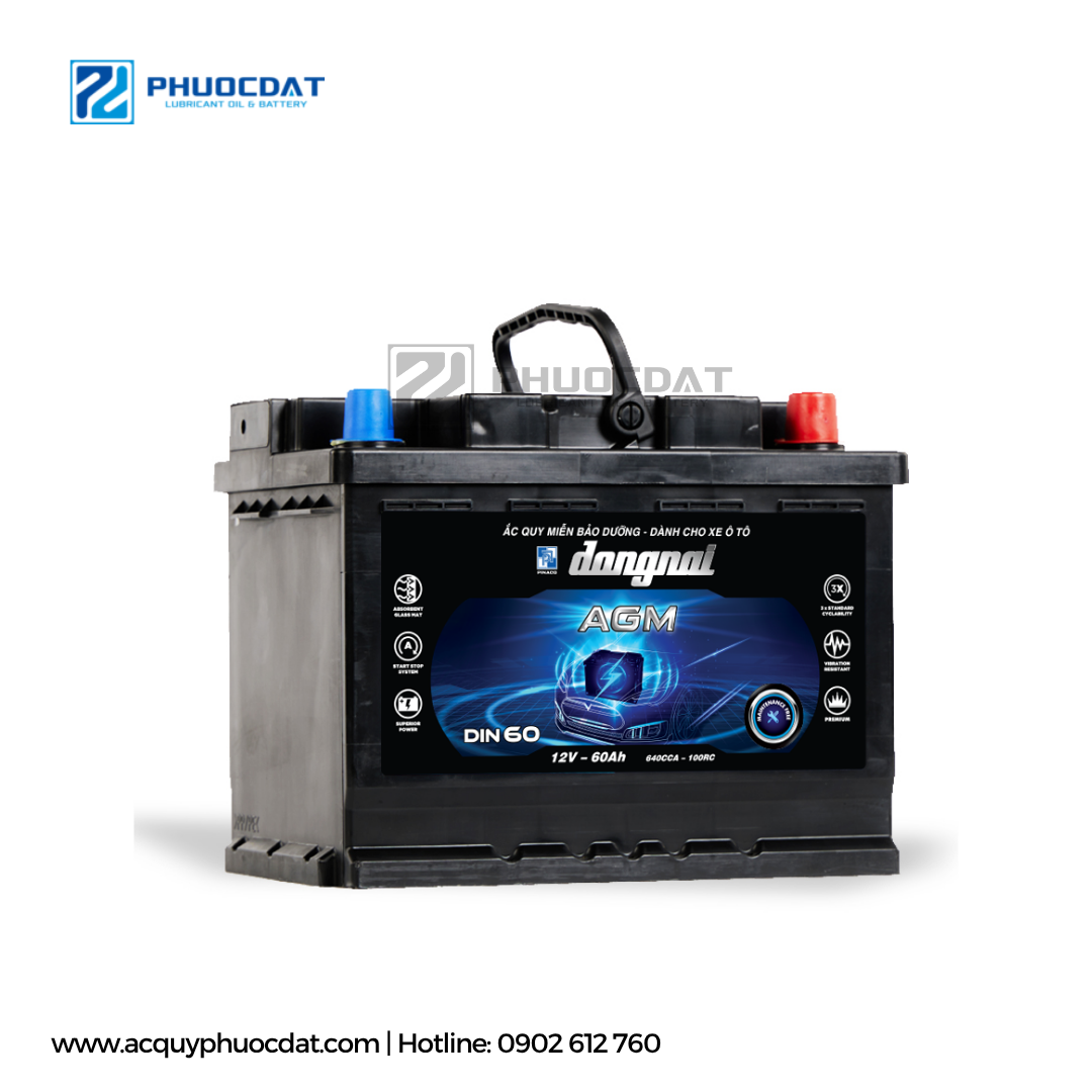 Ắc Quy Khô Đồng Nai AGM DIN60 12V 60AH - Công Nghệ Start Stop Cao Cấp