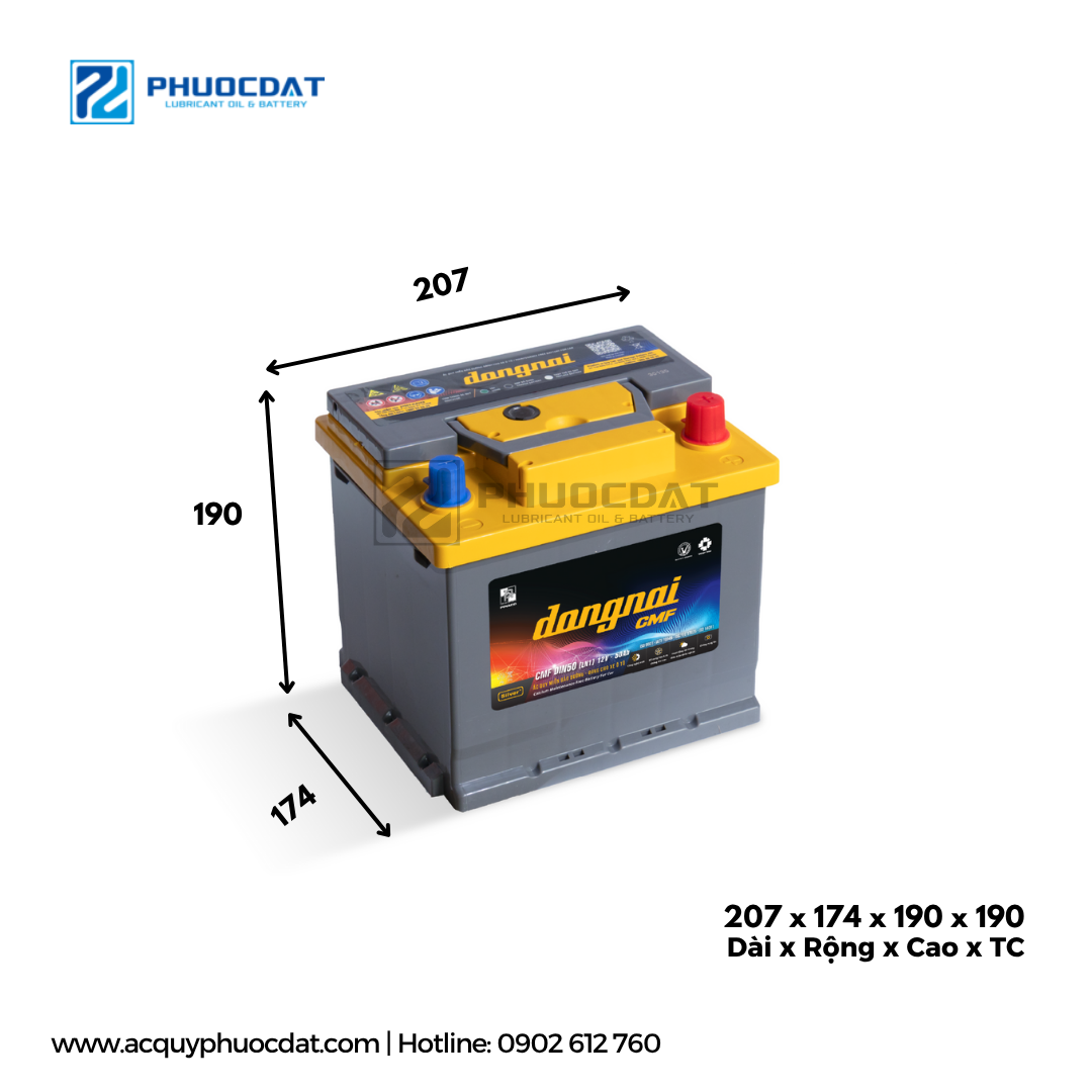 Ắc Quy Khô Đồng Nai CMF DIN50 12V 50AH - Miễn Bảo Dưỡng Chính Hãng