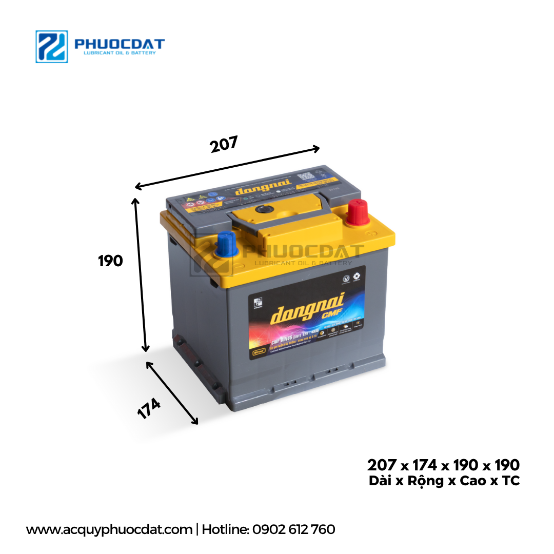 Ắc Quy Khô Đồng Nai CMF DIN45 12V 45AH - Miễn Bảo Dưỡng Chính Hãng