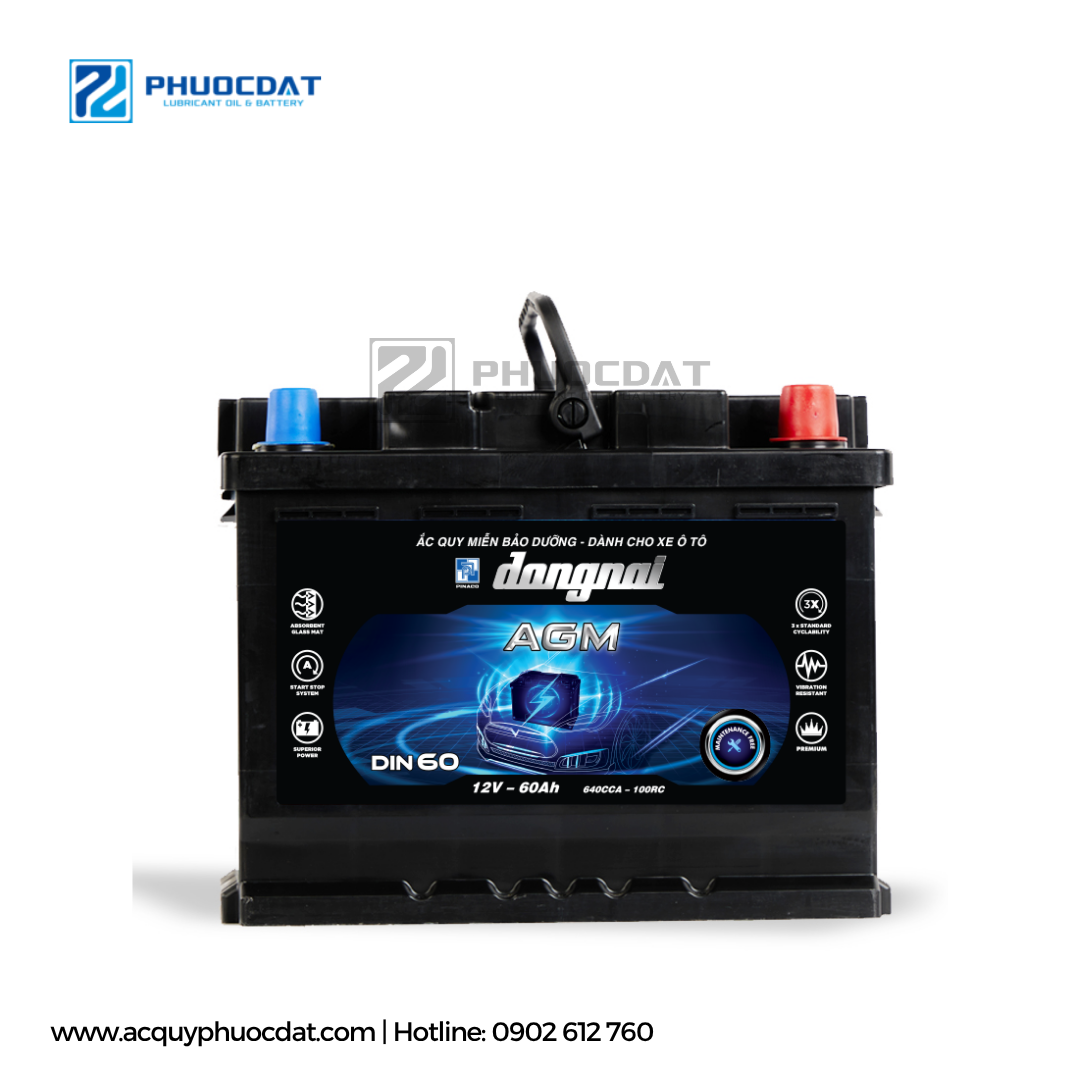 Ắc Quy Khô Đồng Nai AGM DIN60 12V 60AH - Công Nghệ Start Stop Cao Cấp