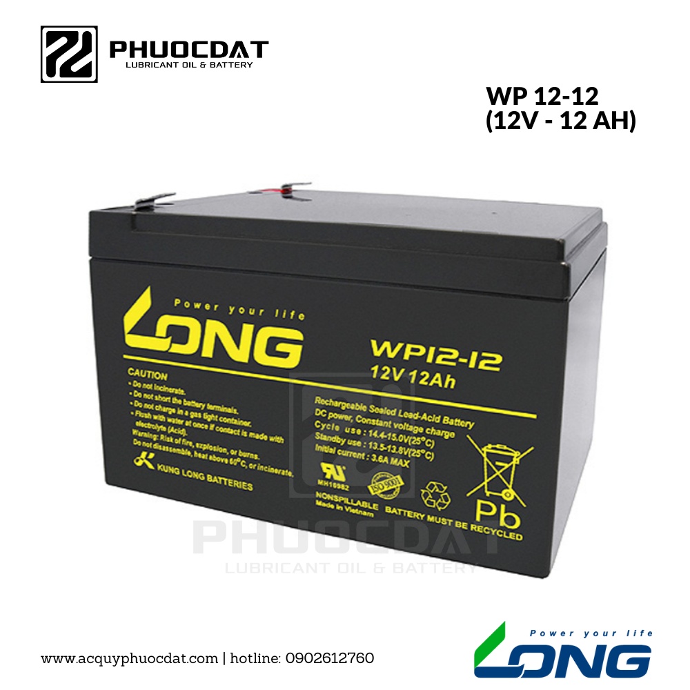 Ắc quy Long - Globe 12V 12AH WP12-12, ắc quy cho xe đạp điện, UPS, thang máy
