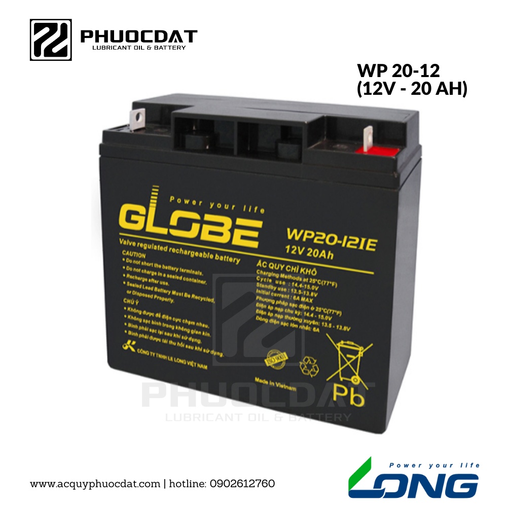 Ắc quy Long - Globe 12V 20AH WP20-12, ắc quy cho UPS, thang máy