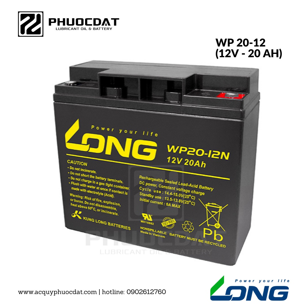 Ắc quy Long - Globe 12V 20AH WP20-12, ắc quy cho UPS, thang máy