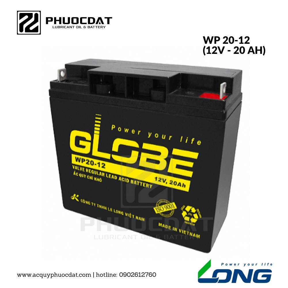Ắc quy Long - Globe 12V 20AH WP20-12, ắc quy cho UPS, thang máy