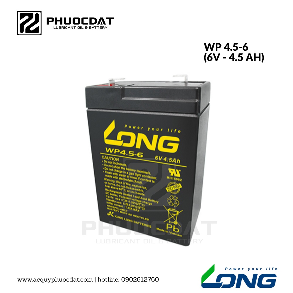 Ắc quy Long - Globe 6V 4.5AH WP4.5-6 ắc quy lưu điện, cửa cuốn, hệ thống camera, UPS