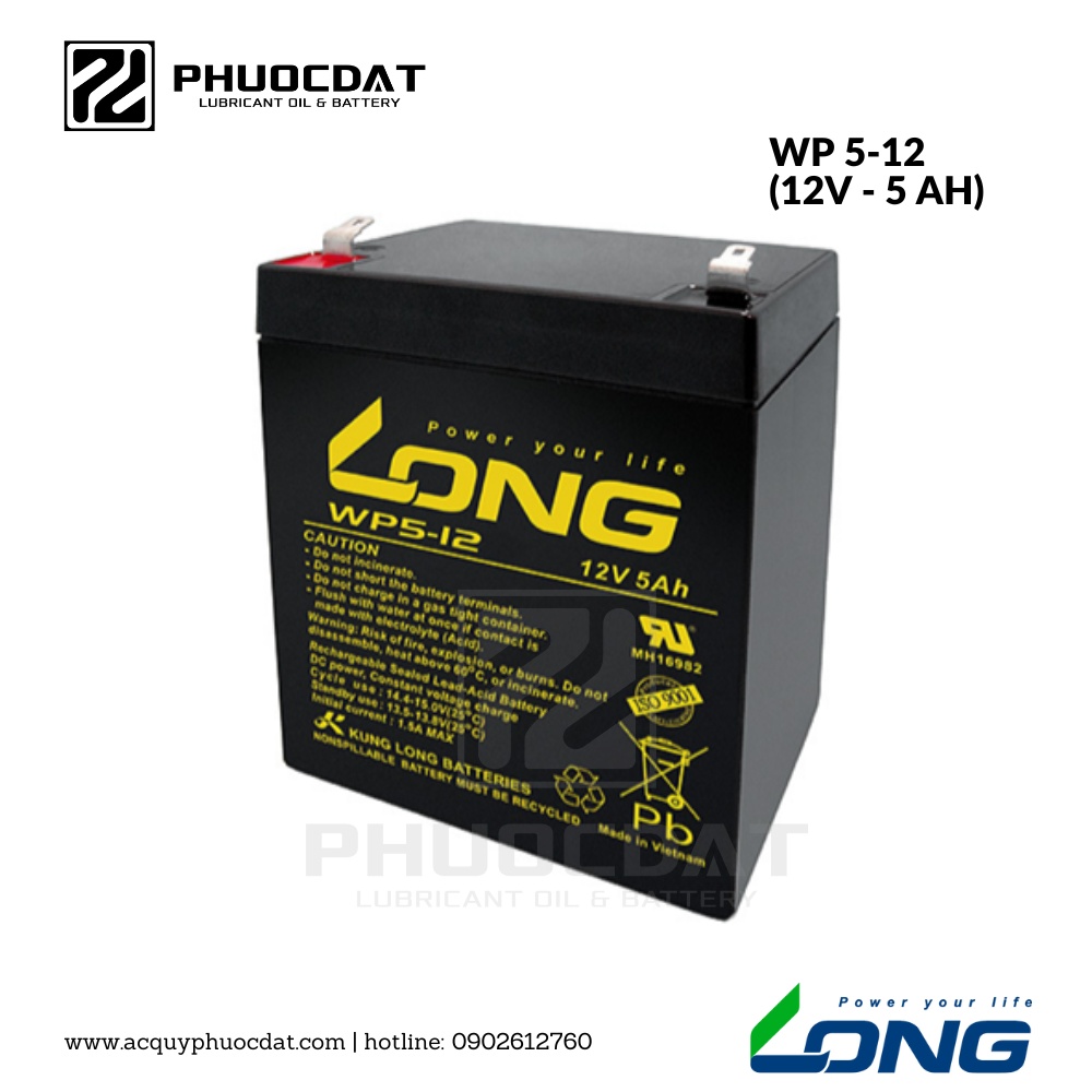 Ắc quy Long - Globe 12V 5AH WP5-12 ắc quy lưu điện, cửa cuốn, hệ thống camera, UPS