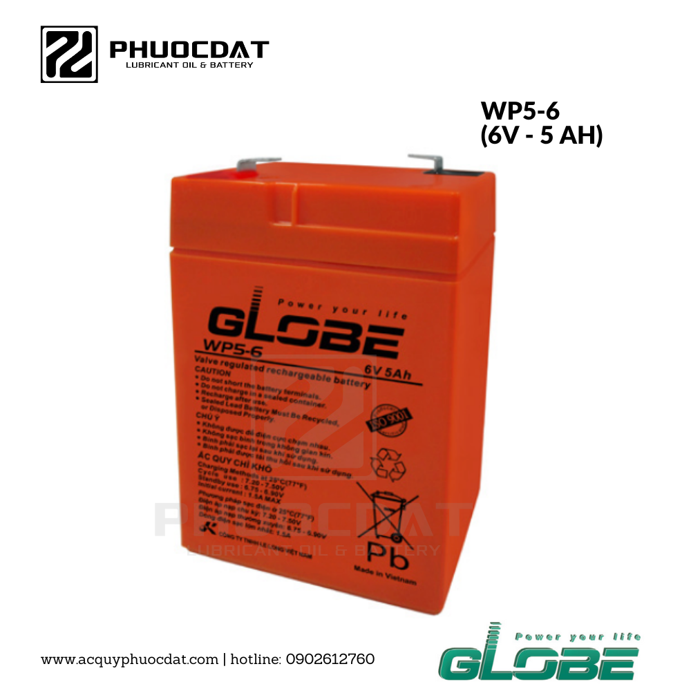 Ắc quy đèn sạc Globe WP5-6 6V-5AH