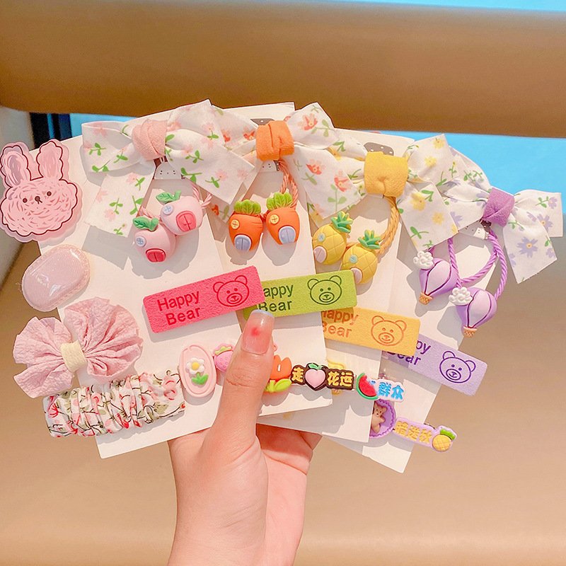 Set 9 Kẹp + Dây Buộc Tóc Vải Hoa