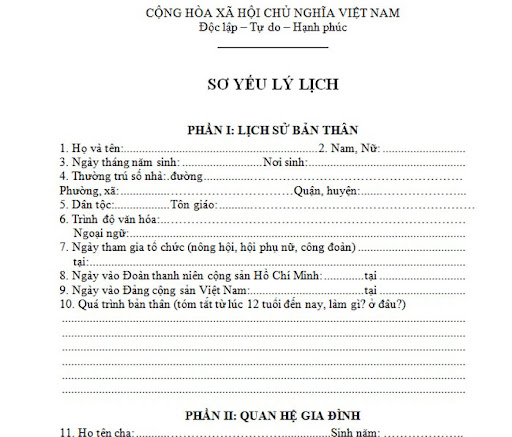 Mẫu sơ yếu lý lịch