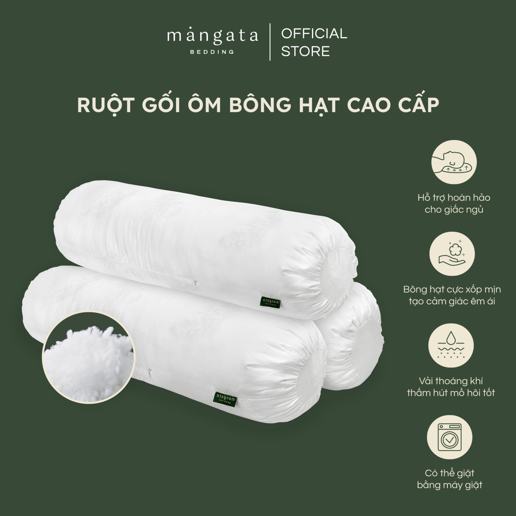 Ruột gối ôm bông hạt cao cấp (35x100cm)