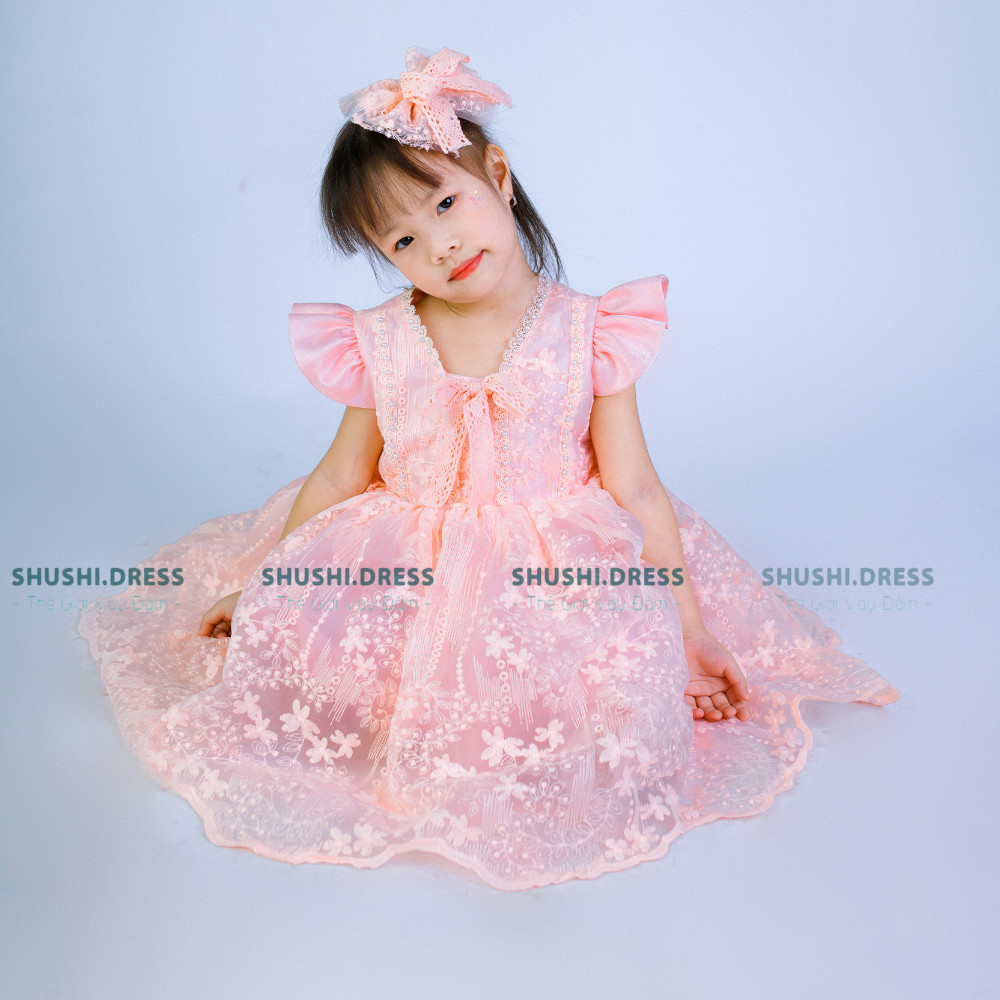 Váy đầm tiểu thư công chúa màu hồng đuôi tầng dài qua gối phong cách Hàn  Quốc - Tìm Voucher