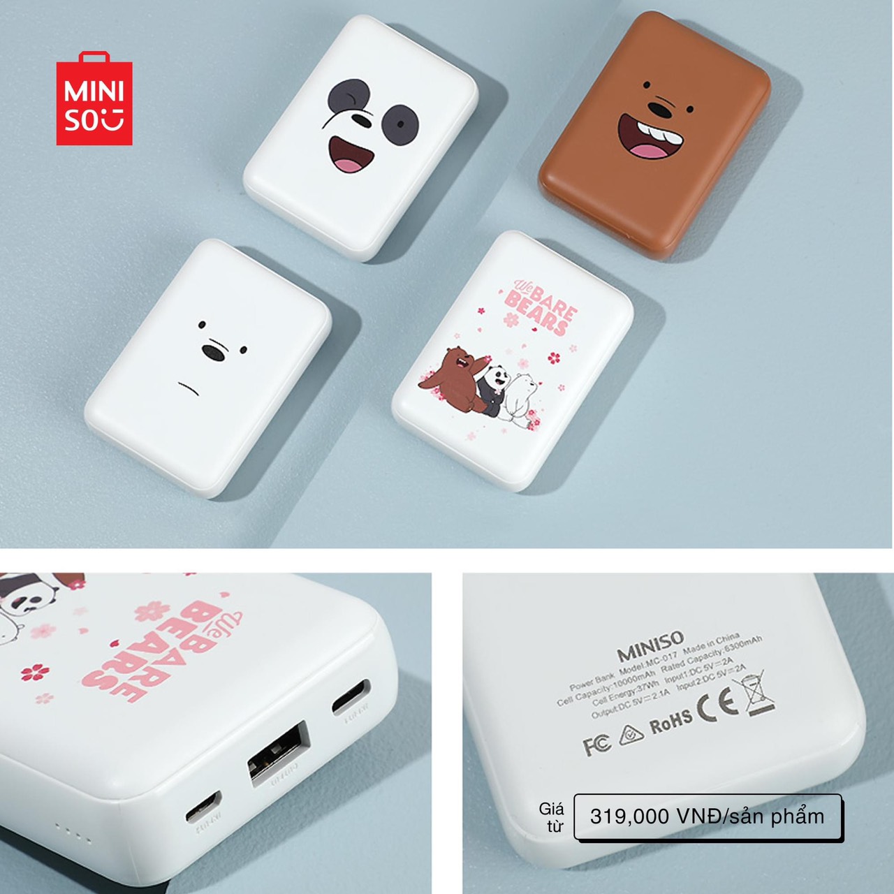 Bare Bear 3.0-Mobile Power 10000mA Model: MC-017 (4 màu)