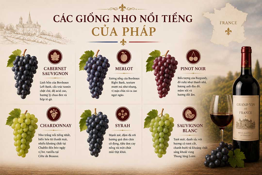Giống nho nổi tiếng làm rượu vang Pháp