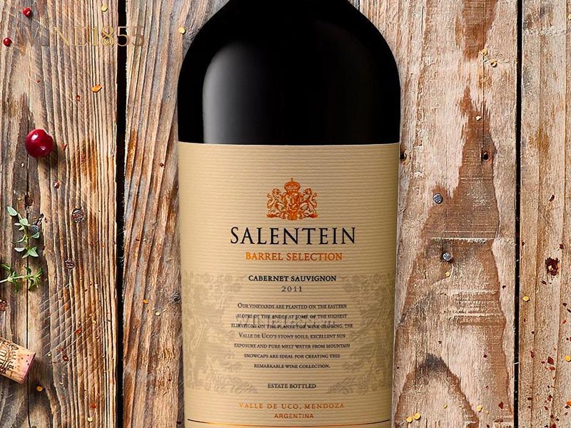 Cận cảnh nhãn mác chai rượu Salentein Barrel Selection Cabernet Sauvignon