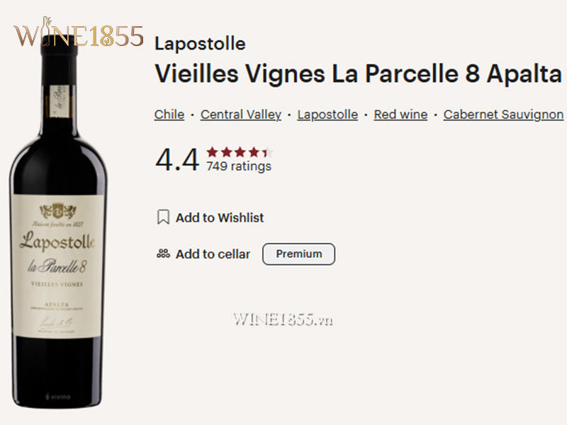 Đánh giá điểm số của chai rượu vang Lapostolle La Parcelle 8 Apalta trên ứng dụng Vivino.