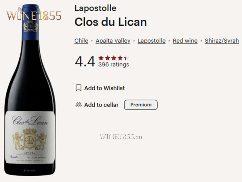 Đánh giá và điểm số Vivino của dòng rượu vang Lapostolle Clos du Lican