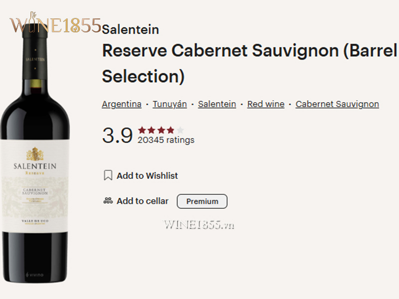 Đánh giá điểm số và lượt bình chọn của rượu Salentein trên Vivino