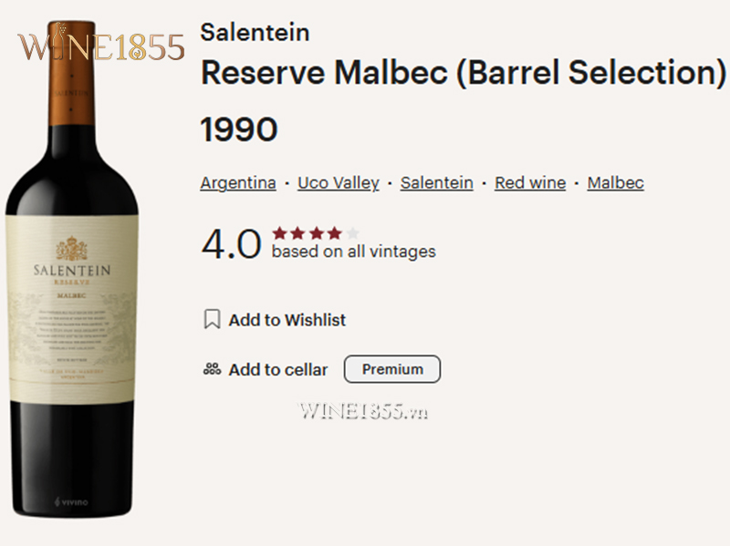 Đánh giá và điểm số của Salentein Reserve / Barrel Selection Malbec trên Vivino