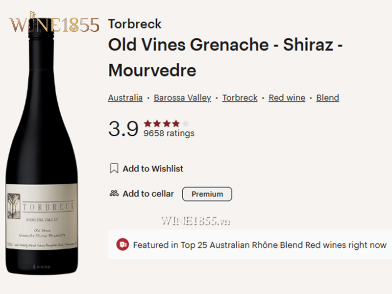Đánh giá rượu vang Torbreck Old Vines trên Vivino