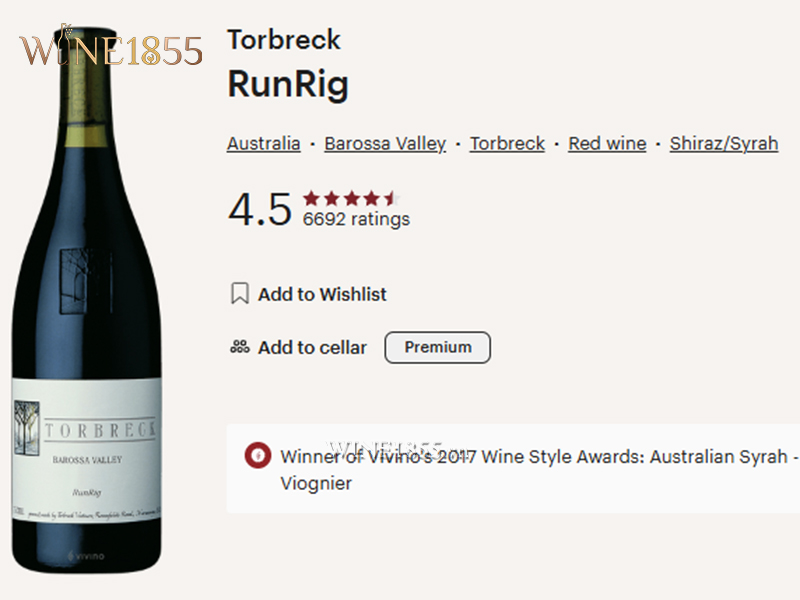 Đánh Giá Điểm Số Vivino Rượu Vang Torbreck RunRig