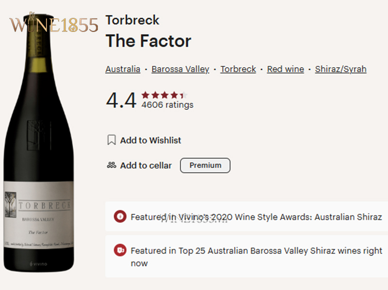 &nbsp;Đánh giá rượu vang Torbreck The Factor trên ứng dụng Vivino