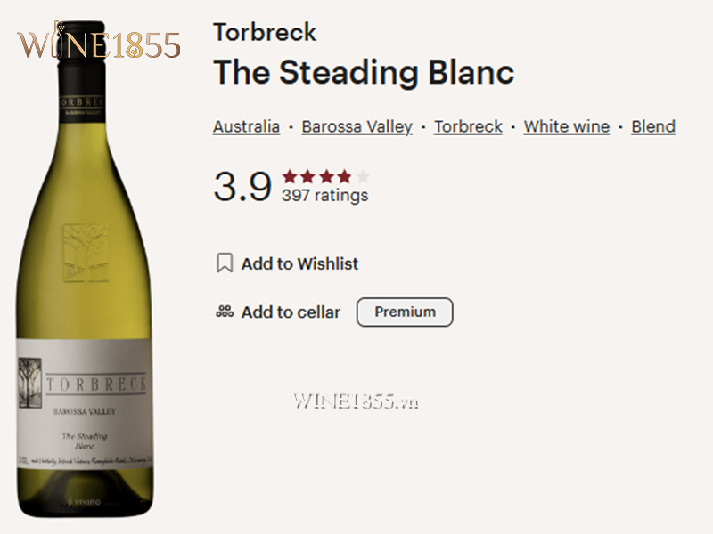 Thông tin đánh giá và xếp hạng rượu vang Torbreck The Steading Blanc trên Vivino