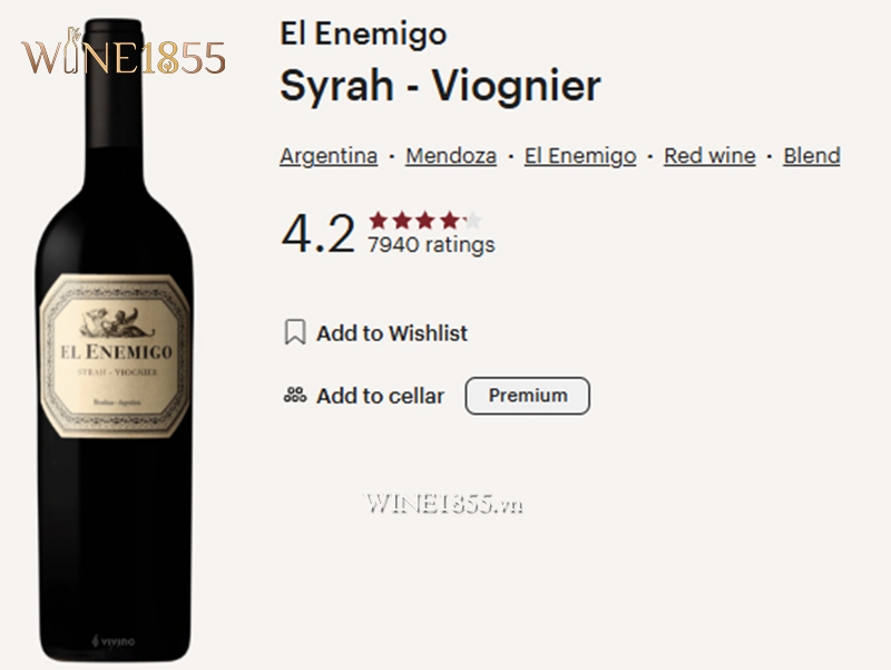 Đánh giá và điểm số của chai El Enemigo Syrah Viognier trên Vivino