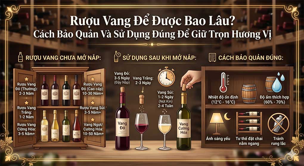 Rượu vang để được bao lâu