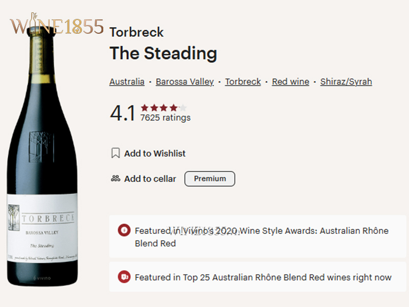 Đánh giá chất lượng rượu Torbreck The Steading trên Vivino