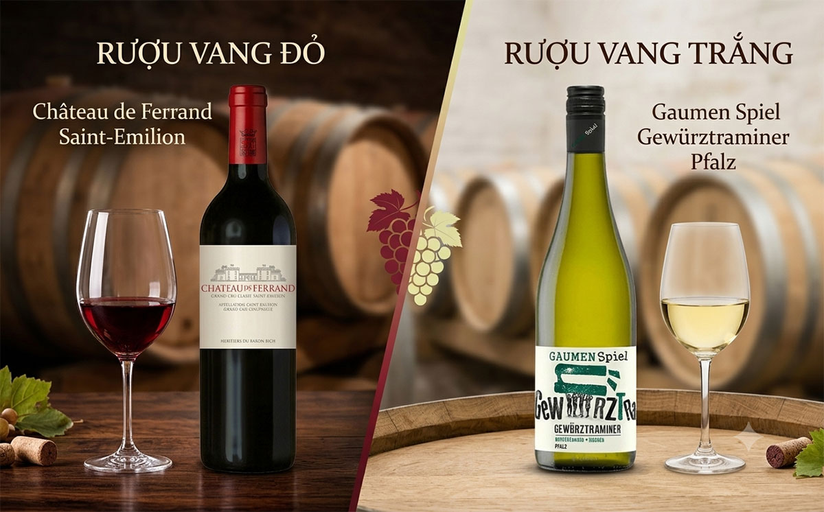 Sự khác việt rượu vang đỏ và rượu vang trắng