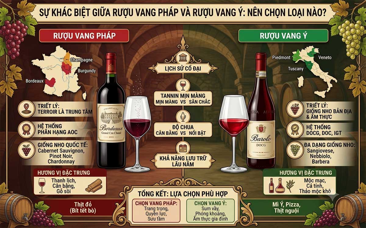 Rượu Vang Pháp Và Rượu Vang Ý