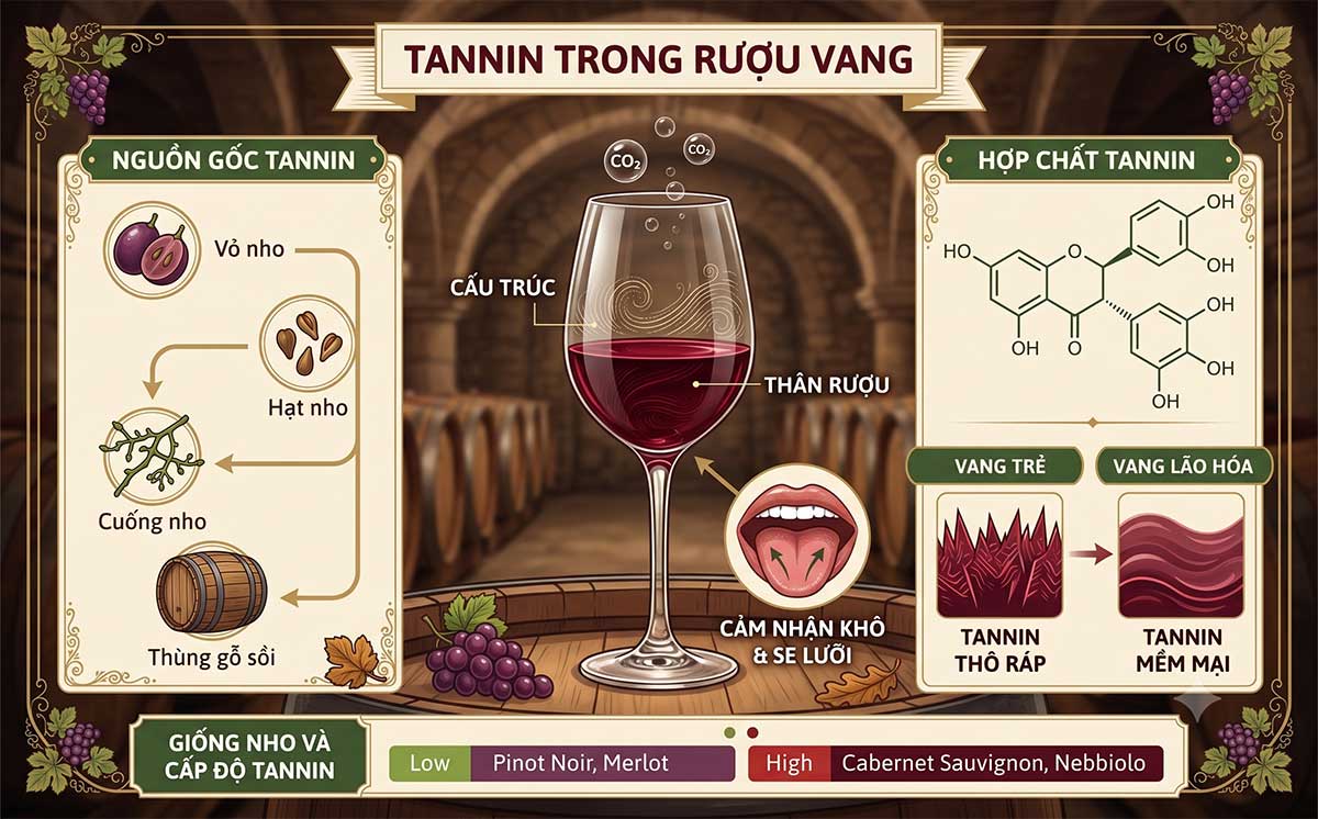 Tannin trong rượu vang