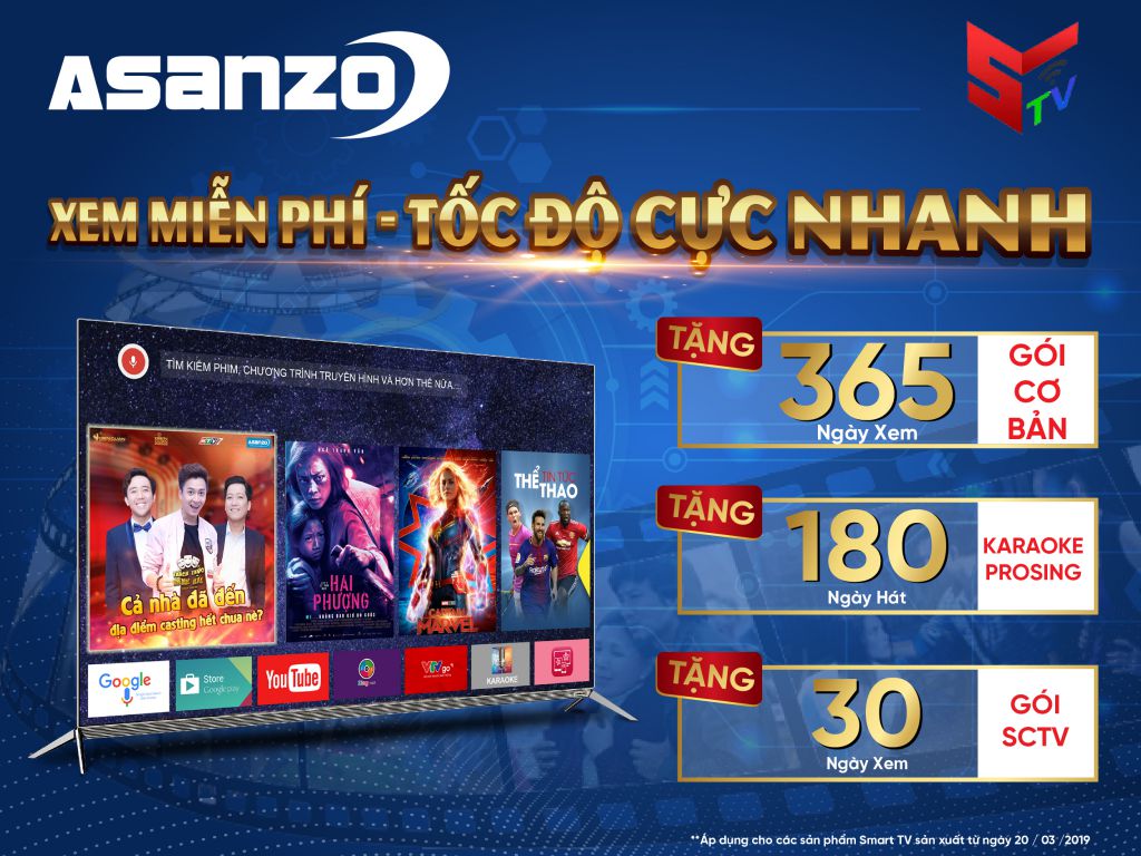 SMART TV ASANZO TẶNG GÓI XEM TRUYỀN HÌNH STV PLAY TRỊ GIÁ 500,000Đ KỂ TỪ NGÀY 20/03/2019