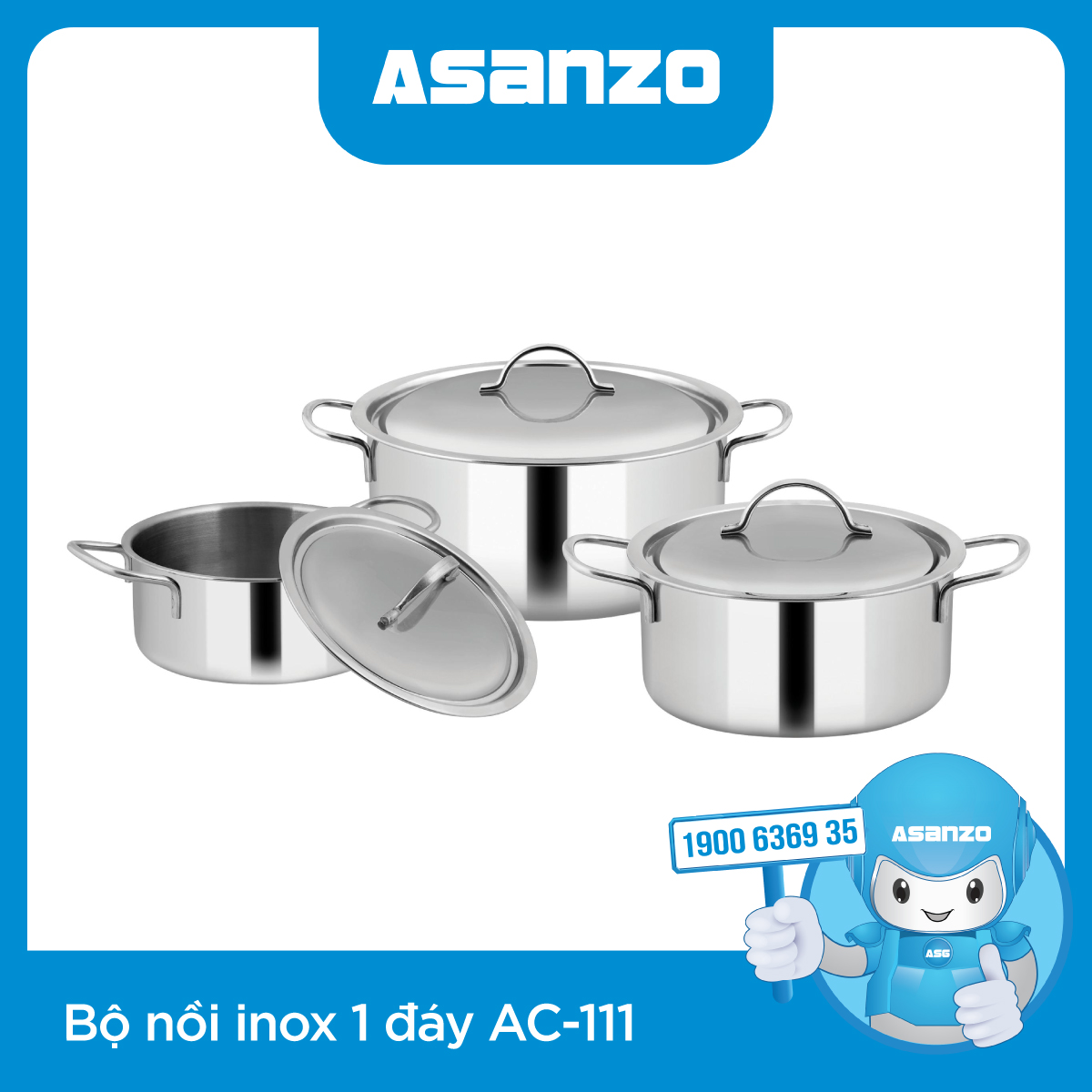 BỘ NỒI INOX 1 ĐÁY AC-111