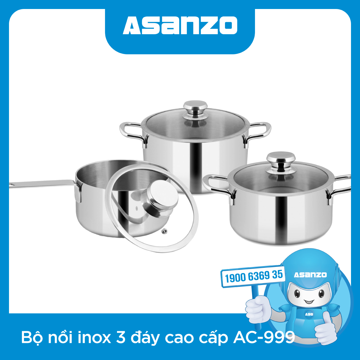 BỘ NỒI INOX 3 ĐÁY CAO CẤP AC-999