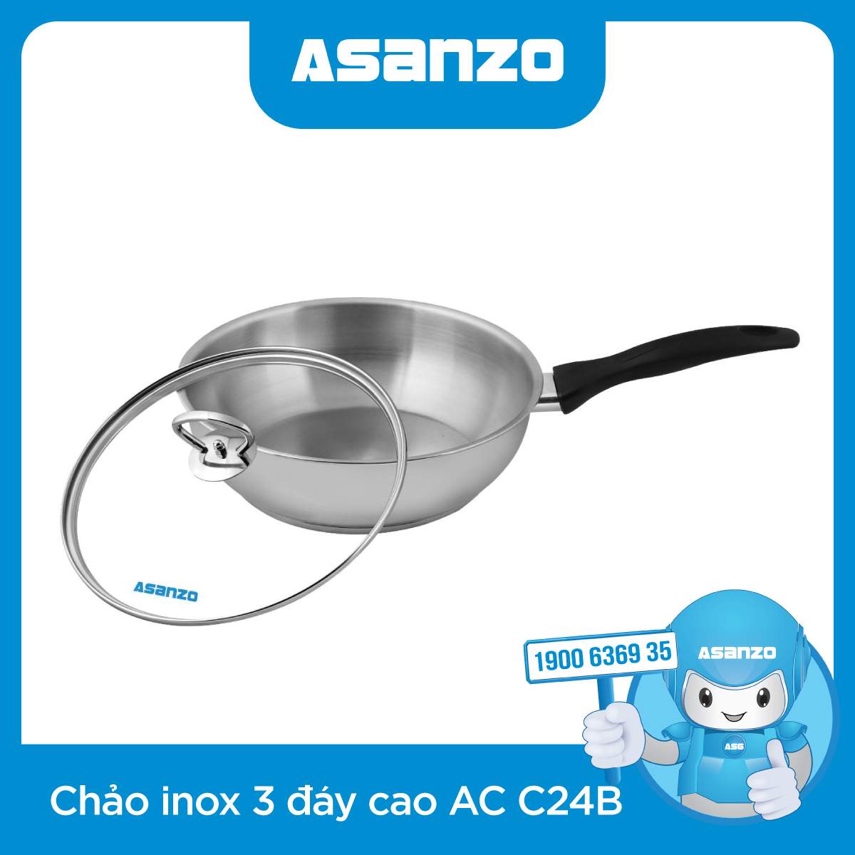 CHẢO INOX 3 ĐÁY CAO AC-C24B