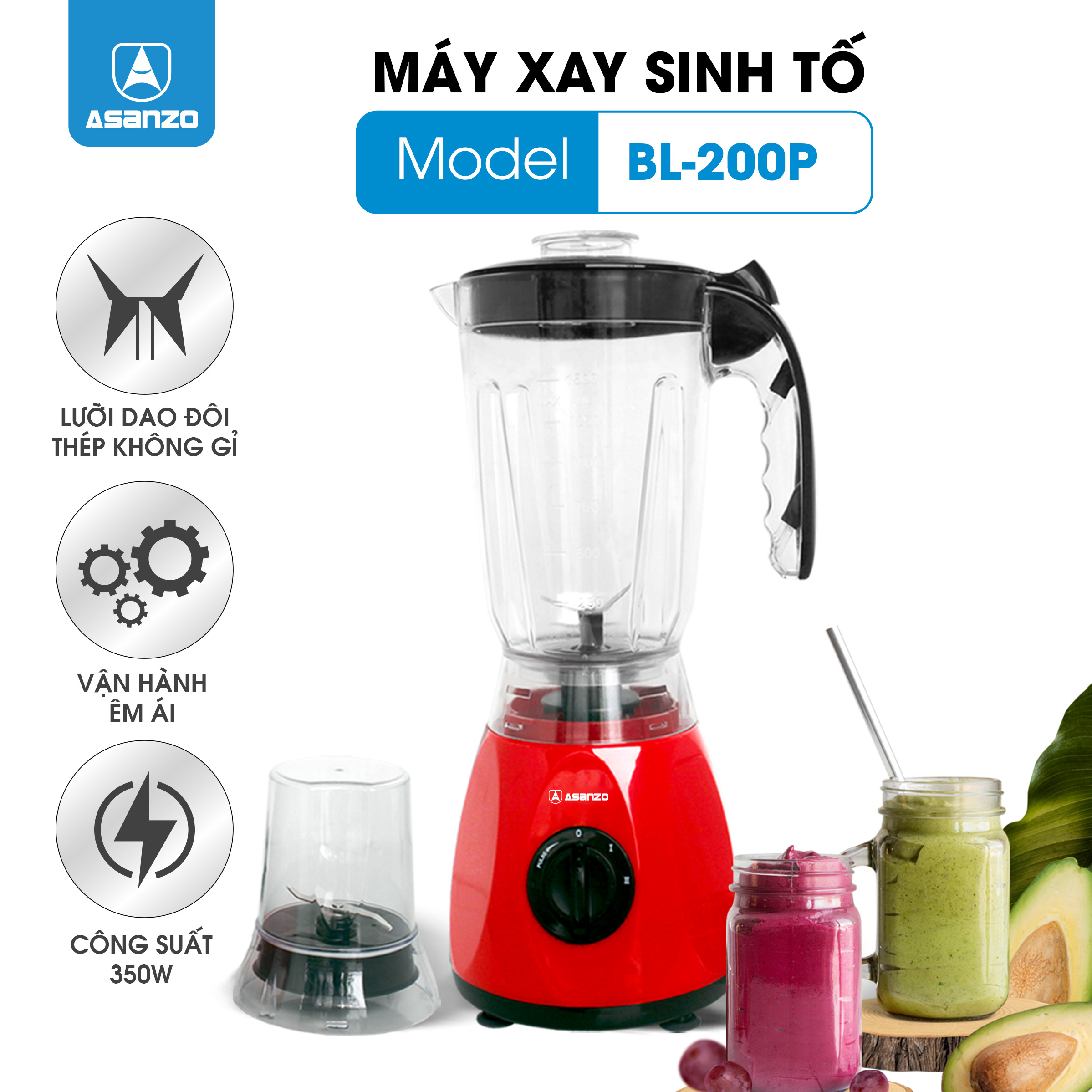 MÁY XAY SINH TỐ 2 CỐI NHỰA KHÁNG VỠ BL-200P