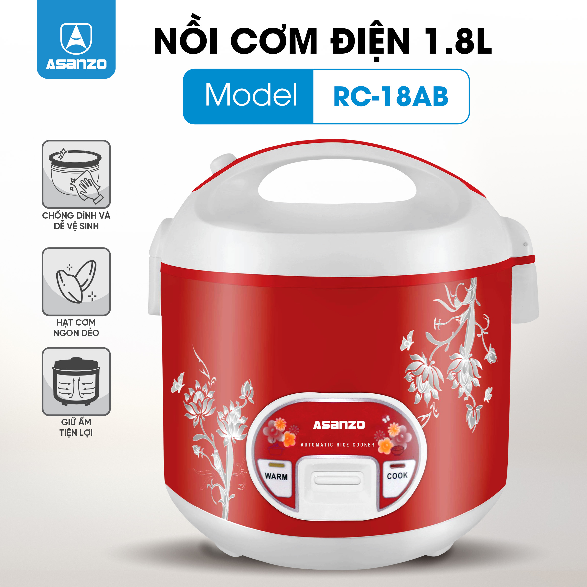 NỒI CƠM ĐIỆN NẮP GÀI 1.8L RC-18AB