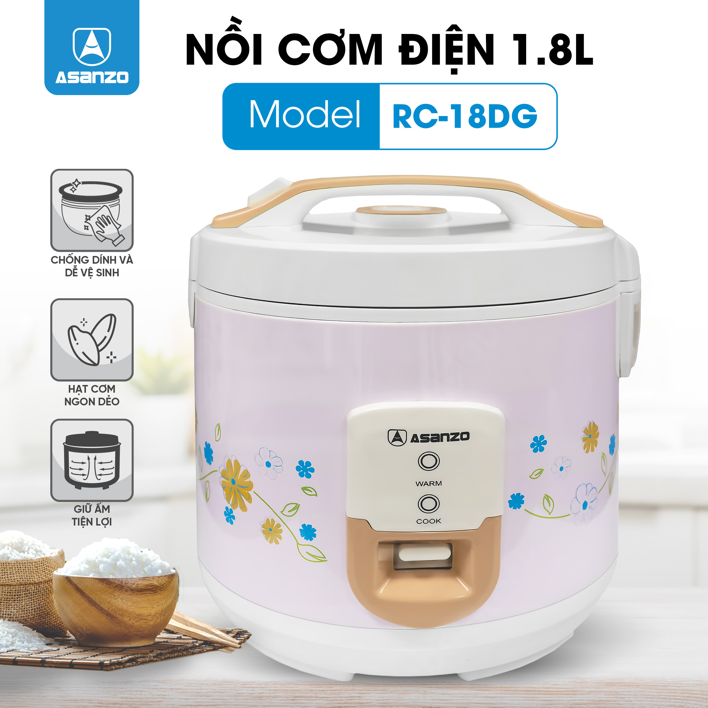 NỒI CƠM ĐIỆN NẮP GÀI RC-18DG