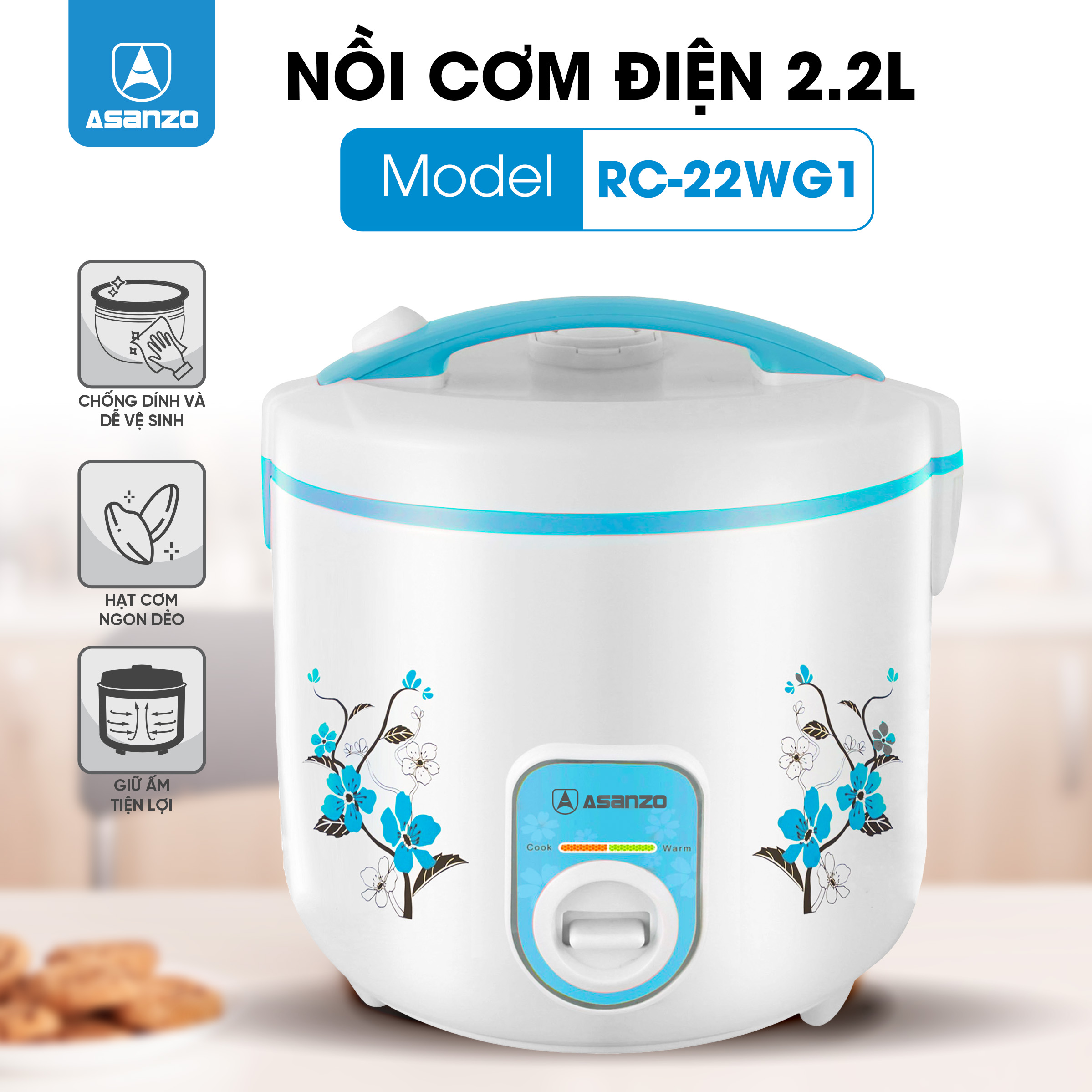 NỒI CƠM ĐIỆN NẮP GÀI 2.2L RC-22WG