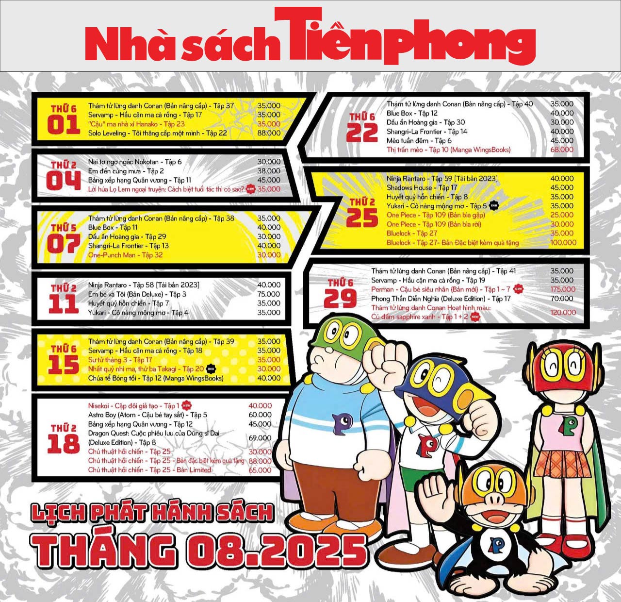 LỊCH RA MẮT COMIC THÁNG 8/2025 ĐÃ CÓ MẶT TẠI NHÀ SÁCH TIỀN PHONG!