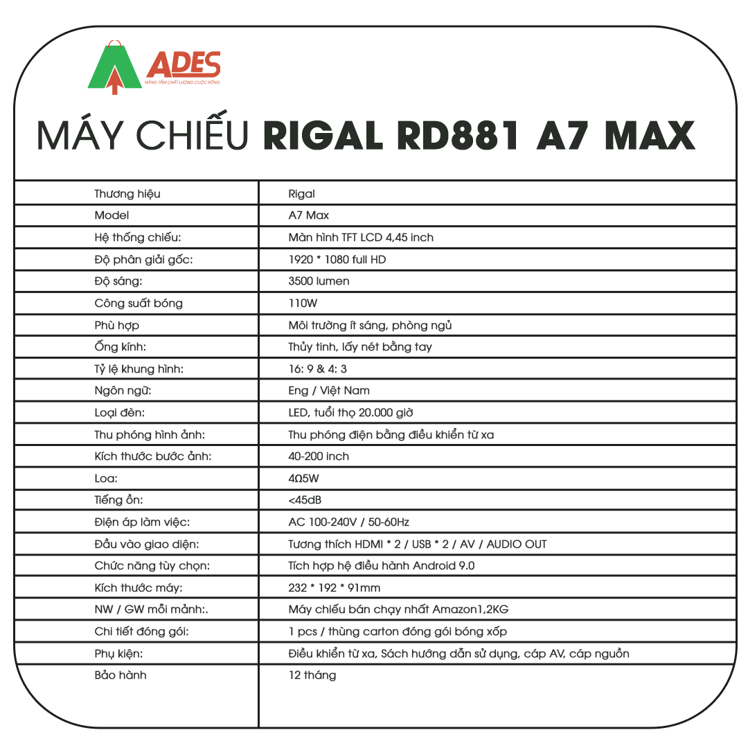 May chieu Rigal RD881 A7 Max