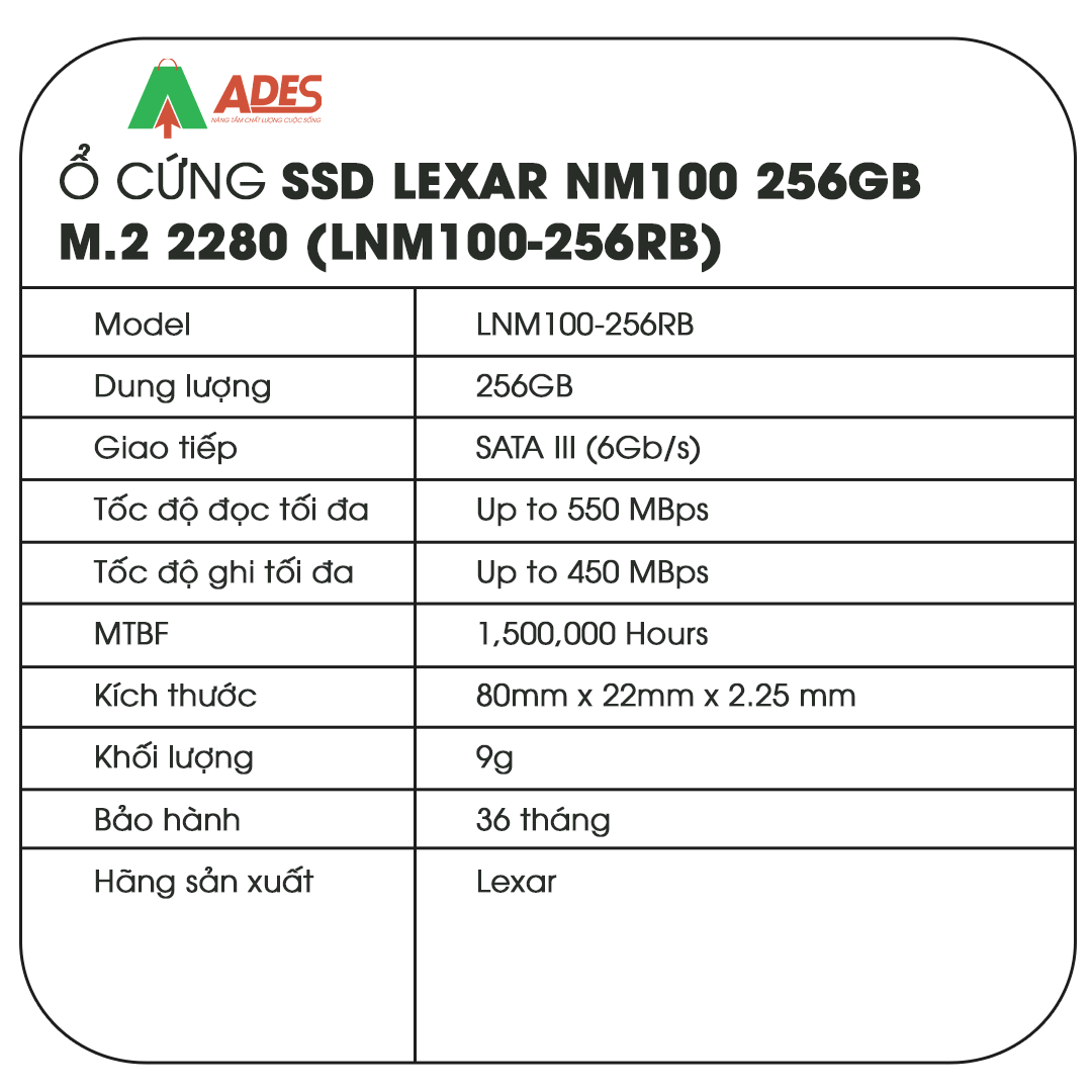 SSD Lexar NM100 256GB M.2 2280 (LNM100-256RB)