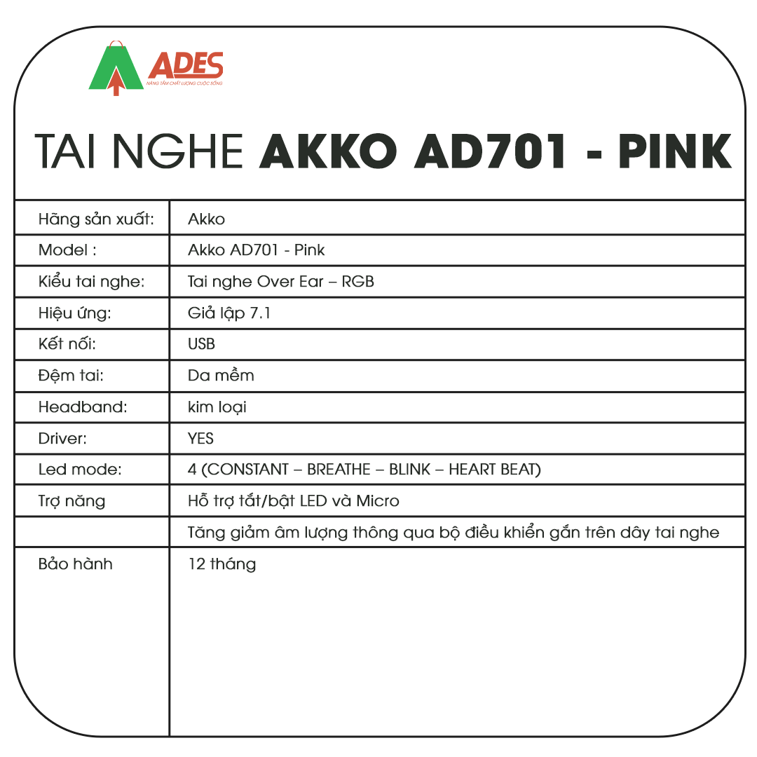 Tai nghe AKKO AD701 - Pink