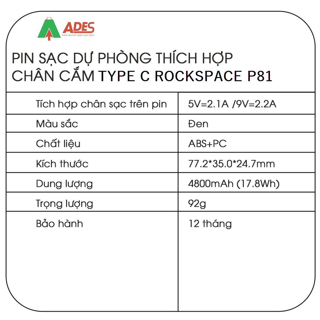 Pin sac du phong Rockspace P81